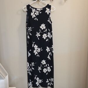 Liz Claiborne Black and White Floral Midi Dress (Yy07)